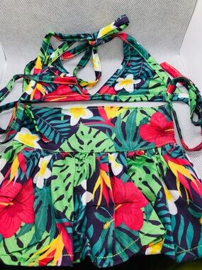 Tropical Floral Halter Swim set for pets Bright Multi